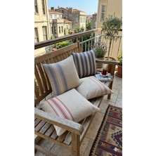 Pamuk Dünyam Kırlent Balkon Piknik Salon Için Spor Şık Kırlent Mavi Kırmızı Çizgili