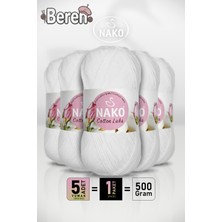 Nako Cotton Lüks - 97569 Beyaz - 5'li Paket - 100GR/330M - Pamuklu Hırka Yelek Amigurumi Ipi