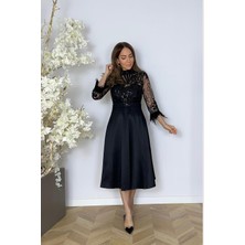 Ges Moda M1876 Tül ve Dantel İşlemeli Tasarım Elbise Siyah