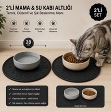 Black Gold 2'li Kedi Köpek Mama ve Su Kabı Altlığı 28 cm Kaymaz Yıkanabilir Havuzlu Beslenme Matı Yuvarlak Siyah