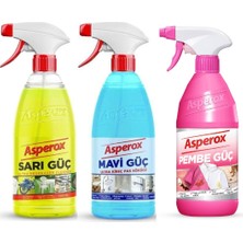 Asperox Güç Serisi Temizlik Seti – Sarı Güç Yağ Çözücü + Mavi Güç Kireç Pas Sökücü + Pembe Güç Leke Çıkarıcı Sprey (3'lü Set)