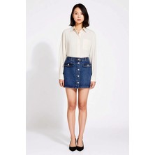 Benerly Kadın Mini Denim Etek Taş Düğme Detaylı Kalem Kesim %100 Pamuk Günlük Rahat Modern Şık Konforlu