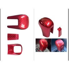Şenyıldız Aksesuar Honda Civic Fc5 / Fk7 Karbon Fiber Kırmızı Renk Vites Topuzu Kaplama Koruma 3'li Set