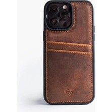 Zawa Apple iPhone 15 Pro Uyumlu Suni Deri Kartlık Arka Koruma Kılıf