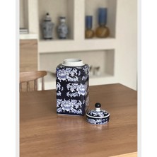 Marys Concept Lacivert Beyaz Kapaklı Porselen Köşeli Küp 35 cm Dekoratif Obje