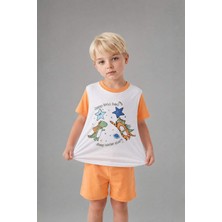 DeFacto %100 Pamuk Dinazor Desenli 2'li Ekru Pijama Takımı Erkek Bebek H8218A526HS