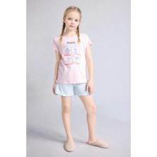 DeFacto %100 Pamuk Disney Lilo & Stitch Relax Fit Şort Tişört 2'li Pijama Takımı Kız Çocuk H8491A826SM