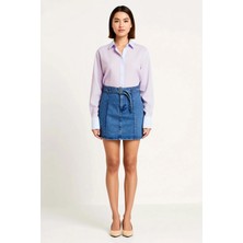 Benerly Kadın Mini Denim Etek Kemer Detaylı %100 Pamuk Rigid Dokuma Beden Günlük Rahat Modern Şık Konforlu