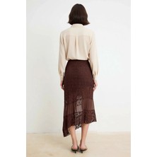 Benerly Kadın Asimetrik Midi Dantel Örme Etek Normal Bel A Kesim Astarsız Polyester Rahat Günlük Modern