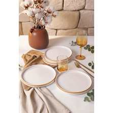 Keramika Mat Beyaz Gold Fileli Stackable Pasta Tabağı 21 cm 4 Adet