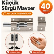 Badem10 Küçük Mavzer Sürgü Sürgülü Sürgüsü Kilit Saten 25X40 mm Kapı Pencere Emniyet Kilidi Metal