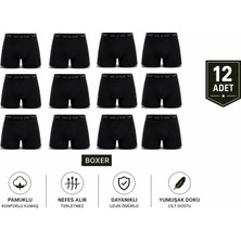 Abani Classic 12 Adet Erkek Boxer Şort Paçalı Ekonomik Paket Pamuk Likralı Konforlu Siyah