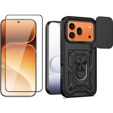 Vendas Honor 600 Pro 5G Kılıf Magnetik Standlı Kamera Korumalı Zore Sürgülü Vega Kapak + Cam Ekran Koruyucu