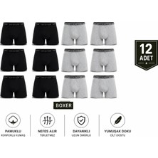 Abani Classic 12 Adet Erkek Boxer Şort Paçalı Ekonomik Paket Pamuk Likralı Konforlu Siyah-Gri