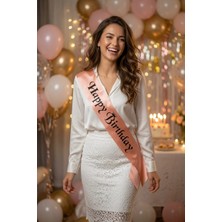 Dodomar Happy Birthday Saten Kuşak Somon Üzeri Siyah Baskılı Doğum Günü Parti Kutlama Aksesuarı