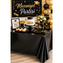 Dodomar Mezuniyet Siyah Metalik Parti Masa Örtüsü 137X183 cm Kutlama ve Parti Dekorasyon Süsü