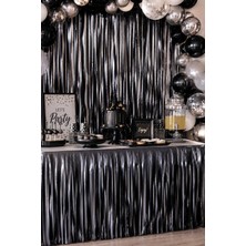 Dodomar Metalize Mat Gümüş Silver Masa Eteği Fon Süs 270X75 cm Parti Masa Dekorasyon Süsü