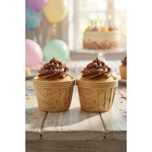 Dodomar Cupcake Kapsülü 24'lü Kraft Yazılı Lamineli Asetat Kutulu Muffin Kek Sunum ve Hediye Seti