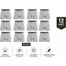 Abani Classic 12 Adet Erkek Boxer Şort Paçalı Ekonomik Paket Pamuk Likralı Konforlu Gri