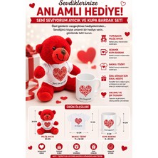 Yenilig Seni Seviyorum Peluş Ayıcık ve Kupa Bardak Seti Romantik Hediye Seti Kırmızı
