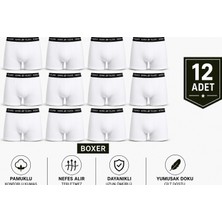 Abani Classic 12 Adet Erkek Boxer Şort Paçalı Ekonomik Paket Pamuk Likralı Konforlu Beyaz