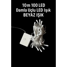 Yenilig 10 Metre 100 LED Damla Uçlu Işık - Beyaz Işık ve Şeffaf Kablolu Dekoratif Peri LED Çok Renkli