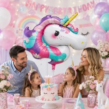 Dodomar Unicorn Kafa Folyo Balon 86X107 cm Unicorn Temalı Doğum Günü Parti Süsü Dekorasyon Balonu
