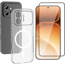 Vendas Honor 600 5g Kılıf Kamera Korumalı M-Safe Mıknatıs Tutucu Özellikli Şeffaf Zore London Sert Pc Kapak + Cam Ekran Koruyucu