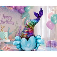 Dodomar Pullu Deniz Kızı Kuyruğu Folyo Balon 78X110 cm Deniz Kızı Temalı Parti Süsü Balonu