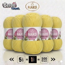 Nako Cotton Lüks - 97554 Limon Sarı - 5'li Paket - 100GR/330M - Pamuklu Hırka Yelek Amigurumi Ipi