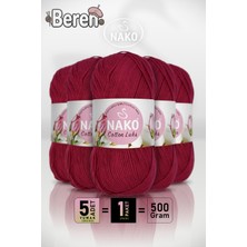 Nako Cotton Lüks - 97575 Bordo - 5'li Paket - 100GR/330M - Pamuklu Hırka Yelek Amigurumi Ipi