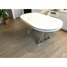 Msy Home Beyaz Krom Detaylı Lake Panel 90*170 cm Oval Masa