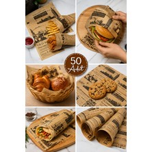 CKM Silikon 50 Adet Vintage Gazete Desenli Yağlı Sunum Kağıdı | Hamburger, Patates ve Fast Food Servis Kağıdı