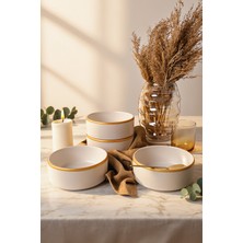 Keramika Mat Beyaz Gold Fileli Stackable Kase 14 cm 4 Adet