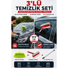 Primeaks Saplı Lüx Oto Yıkama Fırçası + Süngerli Camsil Seti 2'li Araç ve Cam Temizlik Seti