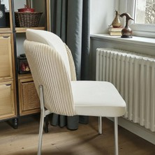 Msy Home 6 Kişilik Aura Krom Serisi Puffy Krem Sandalye Takımı Modern