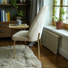 Msy Home 2 Adet Naz Serisi Gold Ayaklı Krem Kumaş Lüks ve Modern Sandalye Seti