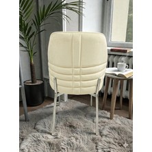 Msy Home 2 Kişilik Monaco Stil Krom Ayaklı Krem Kumaş Modern Sandalye Seti