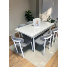 Msy Home 6 Adet Lina A.gri Kumaş 80*130 Beyaz Açılır Masa Sandalye Seti (Modern Seri)Beyaz Iskelet