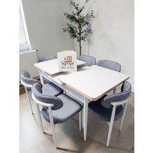 Msy Home 4 Kişilik Lina A.gri Kumaş 80*130 Beyaz Açılır Masa Sandalye Seti (Modern Seri)Beyaz Iskelet