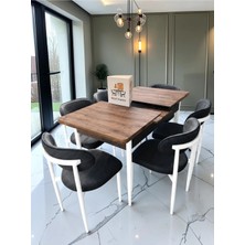 Msy Home 6 Kişilik Lina Antrasit Kumaş 80*130 Antik Çam Açılır Masa Sandalye Seti (Modern Seri)Beyaz Iskelet