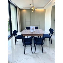 Msy Home Alva 6 Kişilik Yemek Masası Takımı Baby Face Kumaş Çam 80X130 cm Mdf Masa Siyah Iskelet Modern ve Şık