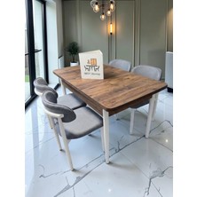 Msy Home 4 Kişilik Lina A.gri 80*130 Antik Çam Açılır Masa Sandalye Seti (Modern Seri)Beyaz Iskelet