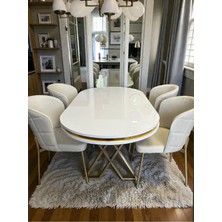 Msy Home 4 Kişilik Serya Beyaz Oval Masa Gold Ayak Yönsüz Kumaş Modern ve Şık Yemek Odası Takımı