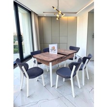 Msy Home Alva 6 Kişilik Yemek Masası Takımı Baby Face Kumaş Çam 80X130 cm Mdf Masa Beyaz Iskelet Modern ve Şık