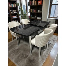 Msy Home 4 Kişilik Exclusive Kelebek Black Marble Krom Ayaklı Modern Yemek Odası Grubu