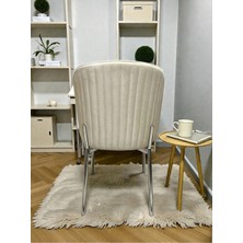 Msy Home 4 Kişilik Berya Ironi Oval Masa Krom Ayak Yönsüz Kumaş Modern ve Şık Yemek Odası Takımı