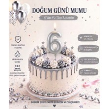 Parti Dükkanı Gümüş Gri 6 Rakam Pasta Mumu 12 cm Doğum Günü Sayı Mumu
