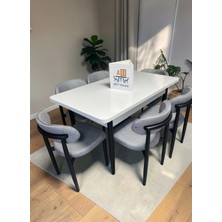 Msy Home 6 Kişilik Lina A.gri Kumaş 80*130 Beyaz Açılır Masa Sandalye Seti (Modern Seri) Siyah Iskelet