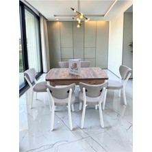 Msy Home Alva 6 Kişilik Yemek Masası Takımı Baby Face Kumaş Çam 80X130 cm Mdf Masa Beyaz Iskelet Modern ve Şık